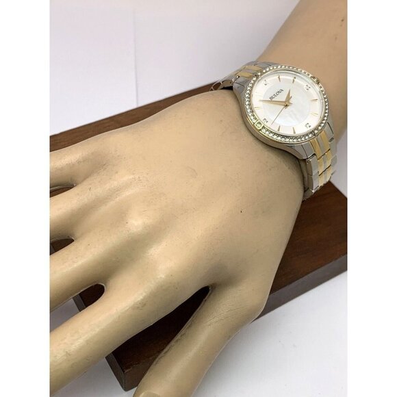 Bulova Women's Watch 98L273 Mother of Pearl Dial Crystal Accent Two Tone - Picture 4 of 13